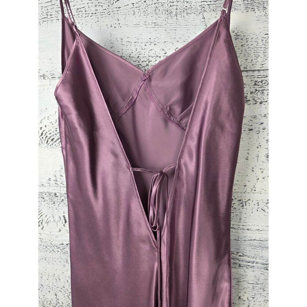 Vera Mauve Satin Lace-Up Back Midi Dress M Coquette Minimalist Slip Bridesmaid - Picture 5 of 11